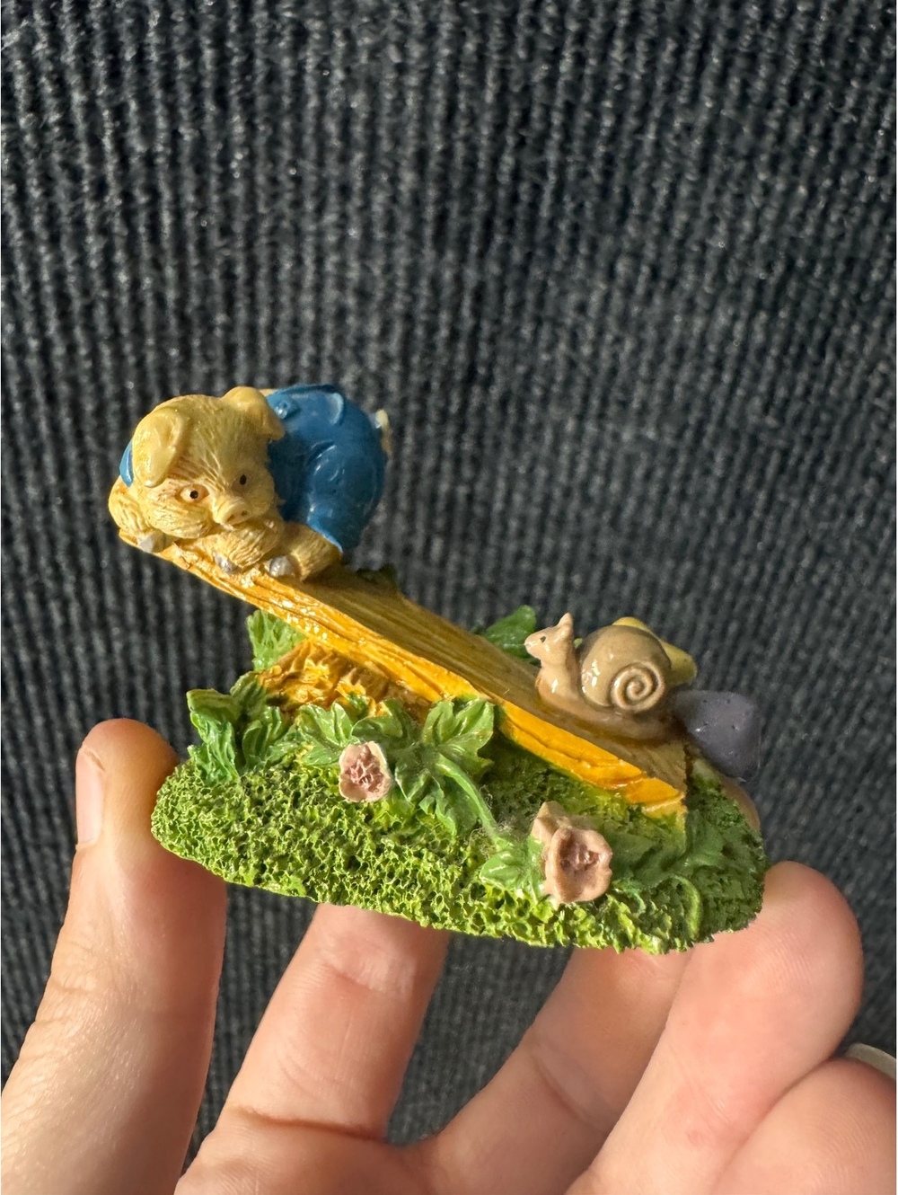 Enesco Vintage Ceramic Figurine of Pig and Snail on Seesaw